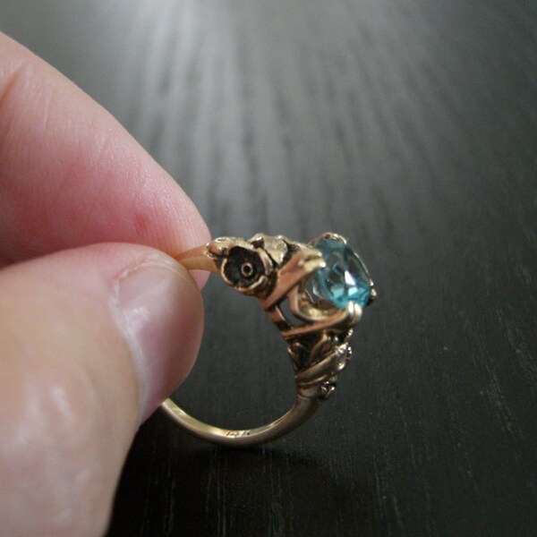 Reserved second payment, Art Nouveau, Arts and Crafts, Blue Zircon, 14k yellow gold ring