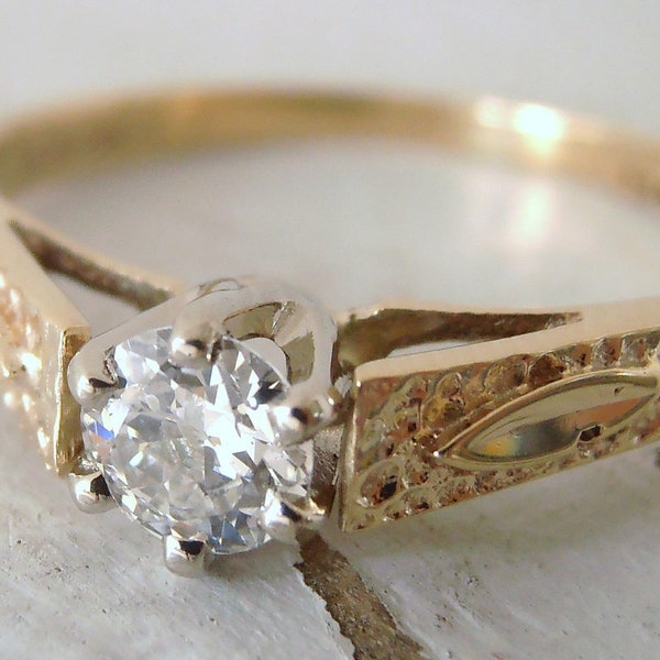 Vintage .21 carat Old Cut Diamond and Gold Engagement Ring