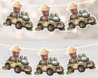 Personalized Safari Photo Banner, Custom Adventure Birthday Garland, Wild One Party Decor, Jungle Explorer Celebration