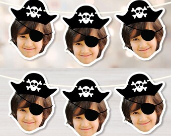 Personalized Pirate Photo Banner, Ahoy Matey Garland, Eye Patch Treasure Hunt Party Decor, High Seas Celebration