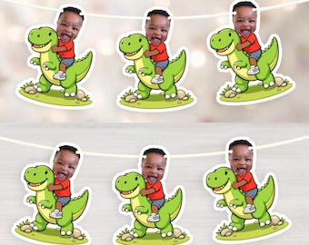 Personalized Dinosaur Photo Banner,  Custom Three-Rex Garland, Roar Four Party Decor, Dino Birthday Backdrop