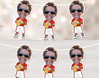 Personalized Football Birthday Banner, Custom Photo Sports Garland, Football Party Decor, Birthday Celebration Backdrop