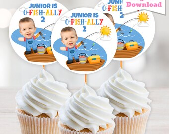Angeln Cupcake Toppers | Geburtstagsdekoration, Angeln gegangen | O-Fish-Ally Party zum Ausdrucken