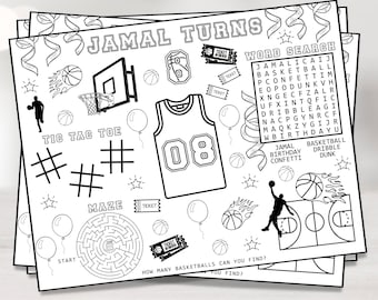 Personalized Basketball Coloring Placemat – Sports Birthday Activity Sheet | Digital Download