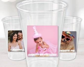 Custom Photo Party Cups – 16 oz Plastic Cup Personalized with Your Picture Text for Birthdays & Events