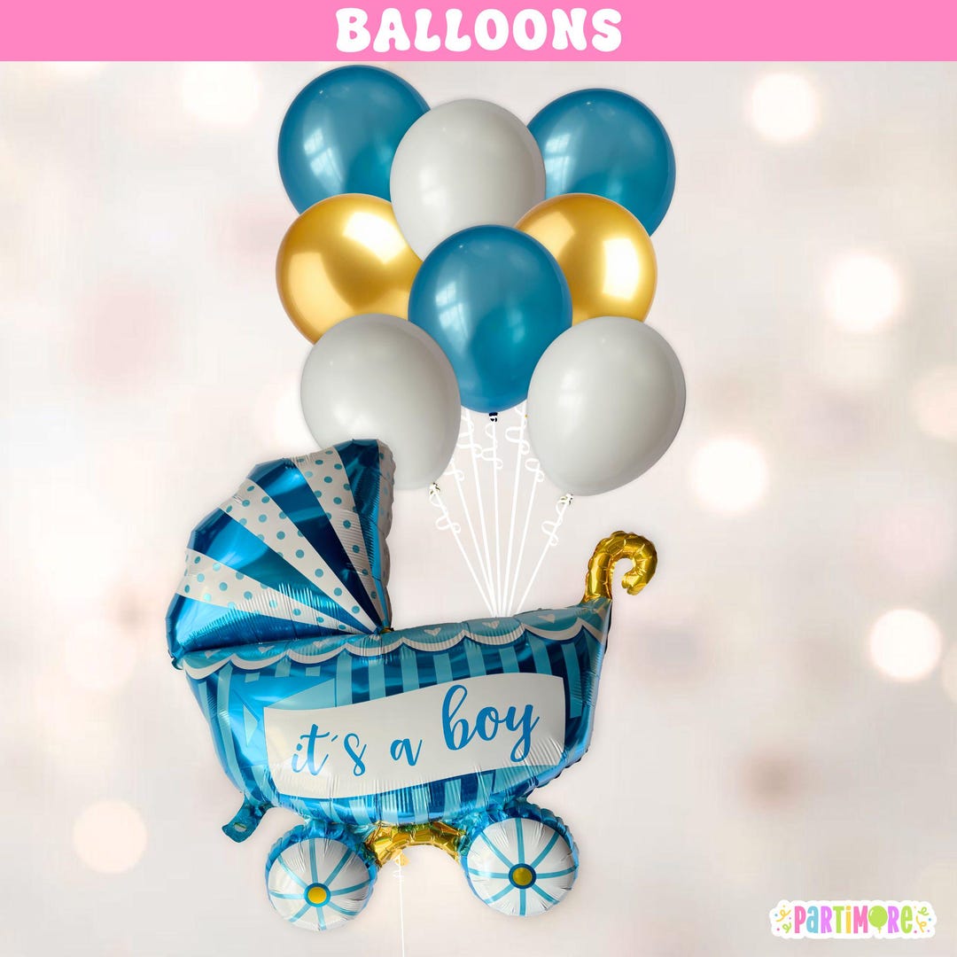 It’s a Boy Baby Shower Balloons, Blue Gold Shower Decorations, Jumbo ...