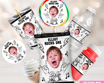 Personalized Rock and Roll Birthday Party Favors | 1st 2nd Born to Rock Decor | Rock Star Music Bags, Toppers, Labels, Stickers & More