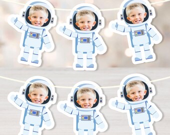 Personalized Astronaut Photo Banner, Outer Space Garland, Blast Off Party Decor, Galaxy Birthday Backdrop