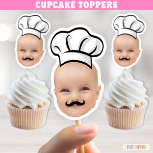 Personalized Pizza Toppers | Custom Pizza Party Cupcake Picks | Chefs Hat | Photo Birthday Decorations | Kids Party Favors
