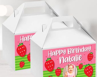 Personalized Strawberry Gable Box Labels | Berry First Birthday Favor Stickers | Sweet One Party Supplies | Girls Berry Bash