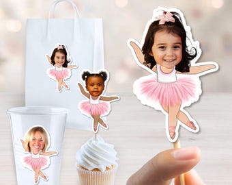 Ballerina Cupcake Toppers | Personalized Photo Face Cutouts | Ballet Birthday Party Decorations (Digital Download)