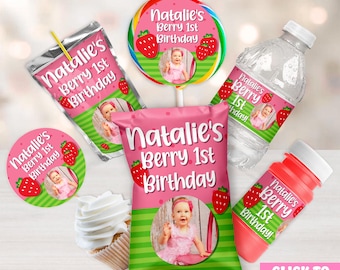 Berry Sweet Strawberry Personalized Party Favors | Girls Berry 1st Birthday Handmade Decorations