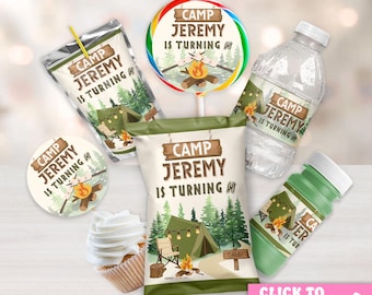 Personalized Camping Party Favors, Outdoor Birthday, Campfire S'mores Decorations, Woodland Theme