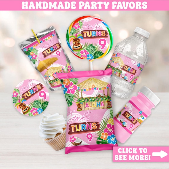 Personalized Luau Party Favors, Hawaiian Birthday, Tropical Decorations, Aloha Celebration