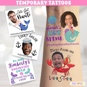 Personalized Bachelorette Party Tattoos | Last Sail Before the Veil Favors | Nautical Mermaid Party Supplies | Custom Face Temporary Tattoos