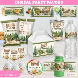 Digital personalisierte Camping Gastgeschenke | Ein Happy Camper Partyzubehör zum 1. Geburtstag | Outdoor, Smores, Entdecker | EINZELN VERKAUFT