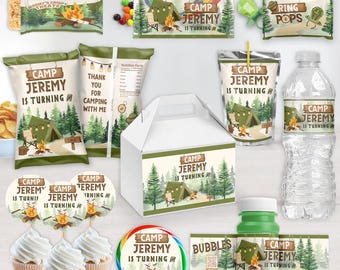 Digital Personalized Camping Party Favors | One Happy Camper 1st Birthday Party Supplies | Outdoors, Smores, Explorer | SOLD INDIVIDUALLY