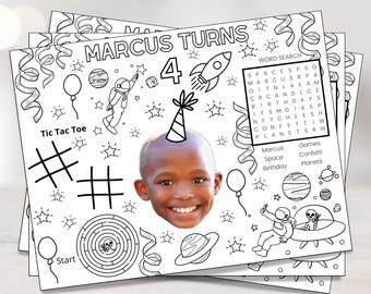 Outer Space Birthday Coloring Placemat | Galaxy Party Activity Sheet | Personalized Printable for Kids