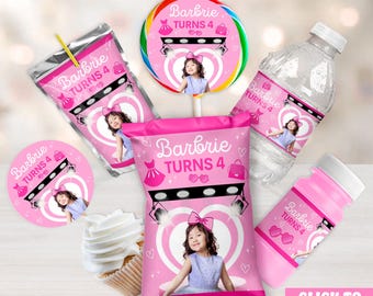 Personalized Hot Pink Fashion Doll Party Favors – Glam Runway Birthday Decor, Custom Cupcake Toppers, Snack Bags, Sticker Labels & More