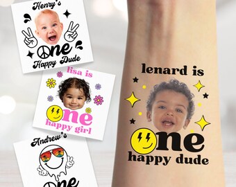 Personalized One Happy Dude Temporary Tattoos | Custom Face Tattoos | 1st Birthday Decorations