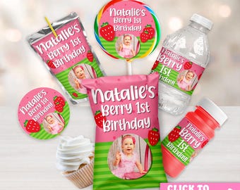 Personalized Strawberry Party Favors, Berry First Birthday Supplies, Sweet One Decorations
