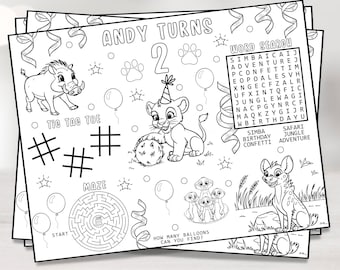 Personalized Safari Coloring Placemat – Wild One Birthday Activity Sheet | Digital Download