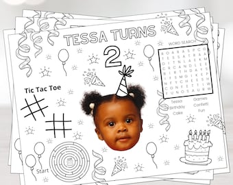 Digital Personalized Birthday Coloring Placemat – Custom Kids Party Activity Sheet, Printable Coloring Page Favor Goody Bags & Table Decor
