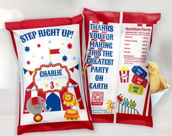 Karneval Geburtstag Chip Tasche Printable | Personalisierte Zirkus Party Favor | Step Right Up Party Dekoration (Digitaler Download)