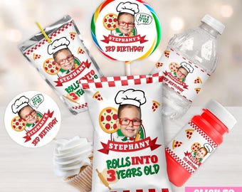 Personalized Pizza Party Favors | Fun Pizza Birthday Decorations | Pizza Cupcake Toppers, Bags, Water Bottle Labels, Stickers, and More