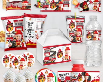 Digitale personalisierte Feuerwehrmann Gastgeschenke | Feuerwehrauto Geburtstagsdeko | Die Alarmtöne klingen | Feuerwehrmann Partyzubehör | EINZELN VERKAUFT