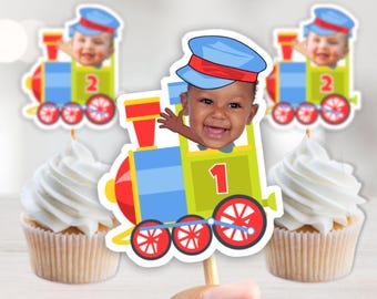 Train Cupcake Toppers | Personalized Choo Choo Birthday Decorations | Kids Railway Theme Party Decor