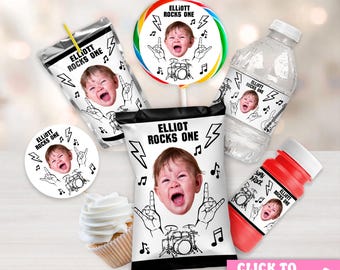 Personalized Rock and Roll Party Favors, Rocks One First Birthday, Music Theme, Rockstar Decorations