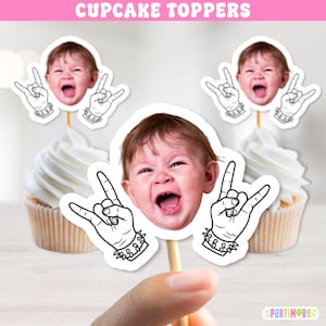Custom Rock and Roll Birthday Cupcake Toppers, Rockin One, Born Two Rock, Rock Star Party Favors, Lightning Bolts & Music Notes Decor