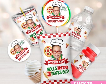 Personalized Pizza Birthday Party Favors, Little Chef Decorations, Party Bags, Stickers, Cupcake Toppers, Labels and More