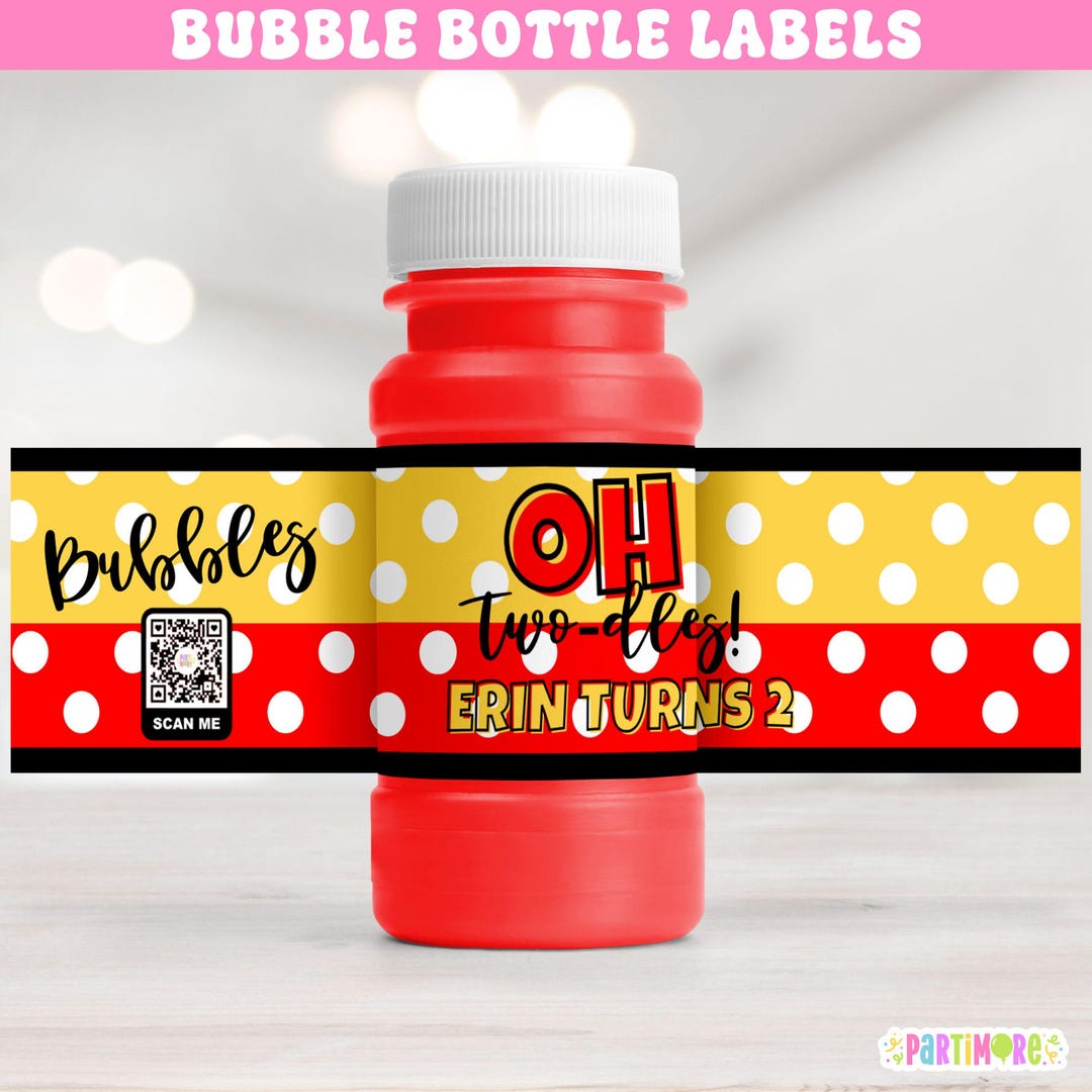 Personalized Oh Two-dles Bubble Labels | 2nd Birthday Red Yellow Party ...