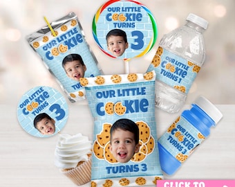 Personalized Cookie Birthday Party Favors, Milk and Cookies Theme, Custom Photo Stickers, Wrappers, Toppers, Bags