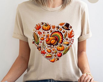 Thanksgiving Heart Doodles Shirt, Fall Pumpkin Season Tee