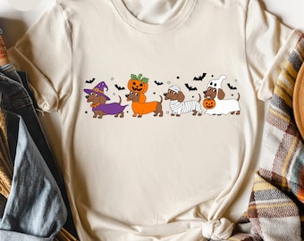 Dachshund Shirt, Dachshund Halloween Shirt, Halloween Hot Dog Tee, Halloween Dachshund Shirt, Dog Lover Gift, Funny Sausage Dog T-Shirt