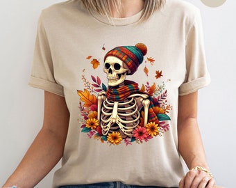 Skeleton Fall Vintage Shirt, Autumn Skeleton Shirt, Retro Fall Skeleton in Autumn Leaves, Spooky Season Skeleton Tee, Autumn Skeleton tees