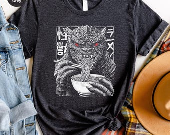 Japanese Kaiju Eating Ramen Shirt, Kaiju Ramen T-Shirt, vintage 90s shirt, Japanese Style Godzilla Shirt, Japan Graphic Tee