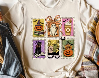Halloween Shirt, Retro Ghost Shirt, Halloween Stamp Shirt, Women's Halloween Tee, Halloween Spooky Season Shirt, Pumpkin Season, Cute Ghost