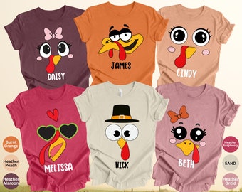 Custom Name Funny Turkey Face Shirts Thanksgiving Group Shirts Custom Family Turkey Trot Shirts, Cute Kids Turkey Shirt Teacher Thanksgiving