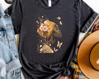 Floral Afro Woman Shirt, Black Girl Magic Shirt, Black Queen Inspirational Shirt, Gift for Black Women Shirt, African American Clothing Tee