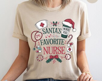 Santa's Favorite Nurse Shirt, Nurse Shirt, Nurse Life Shirt, Cute Santa Tee, Christmas Shirt, Merry Christmas Shirt, Christmas Gift for Her