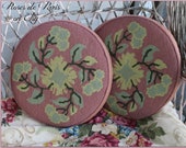 Pair of round needlepoint pillow with down inserts Beautiful rose colored wool quality
