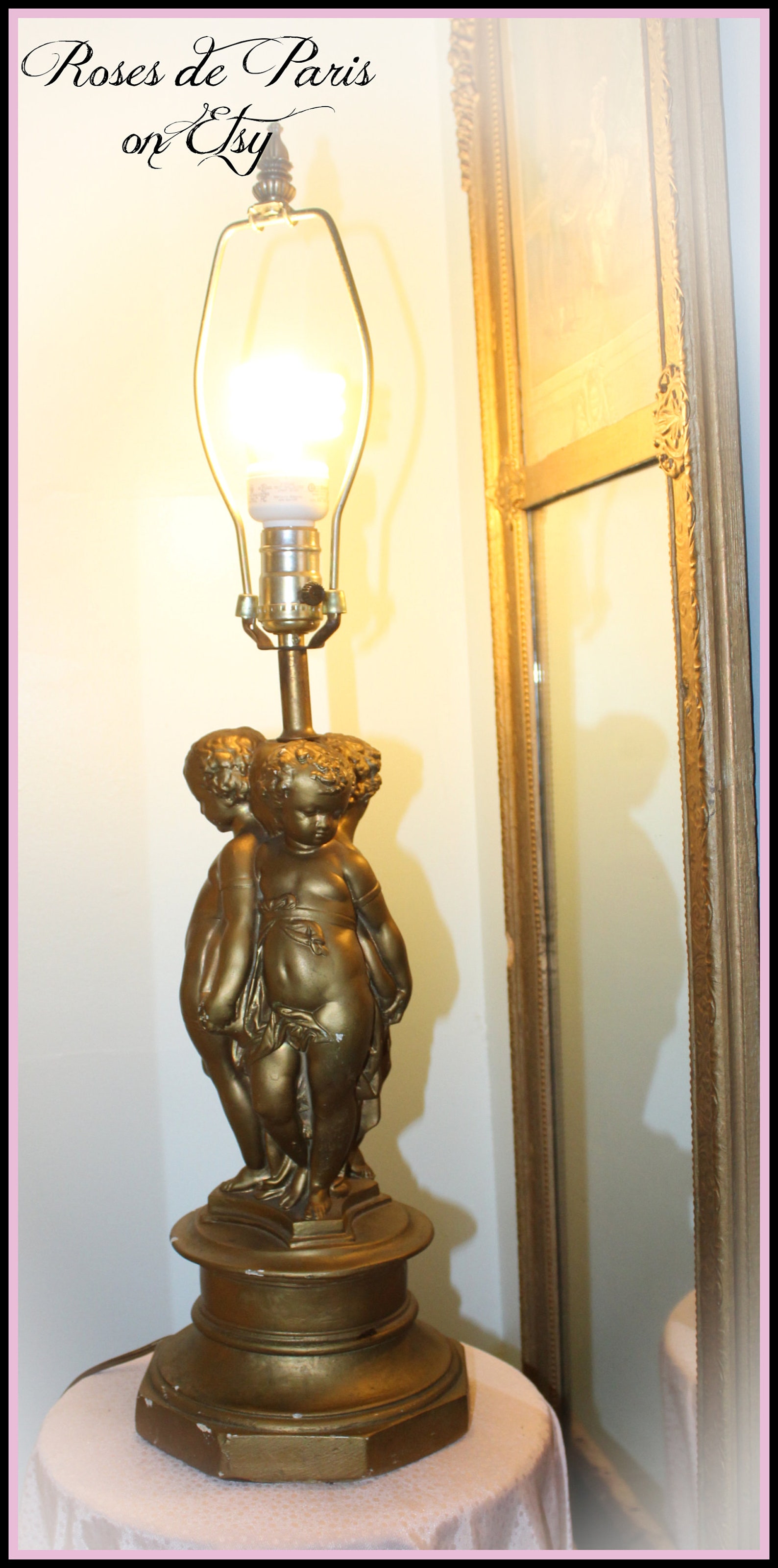 Vintage cherub lamp chalkware cherubs Shabby French look Etsy