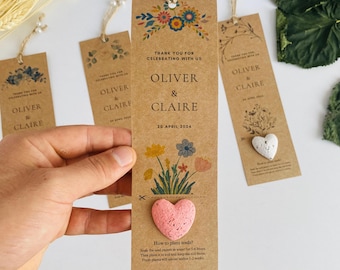 Marcapáginas de papel con semillas personalizado: recuerdo de boda con flores silvestres plantables