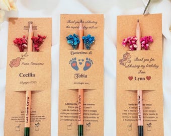 Recuerdos de fiesta ecológicos con tarjeta personalizada, tarjetas personalizadas para fiestas infantiles - lápiz de semillas