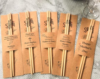 Palillos de bambú personalizados y grabados: regalos de boda para invitados, decoración de mesa y recuerdos para fiestas de sushi.