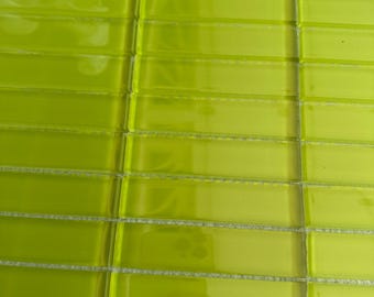 Lime Green Glossy Glass Mosaic 1"x4” Stacked Mesh Mounted